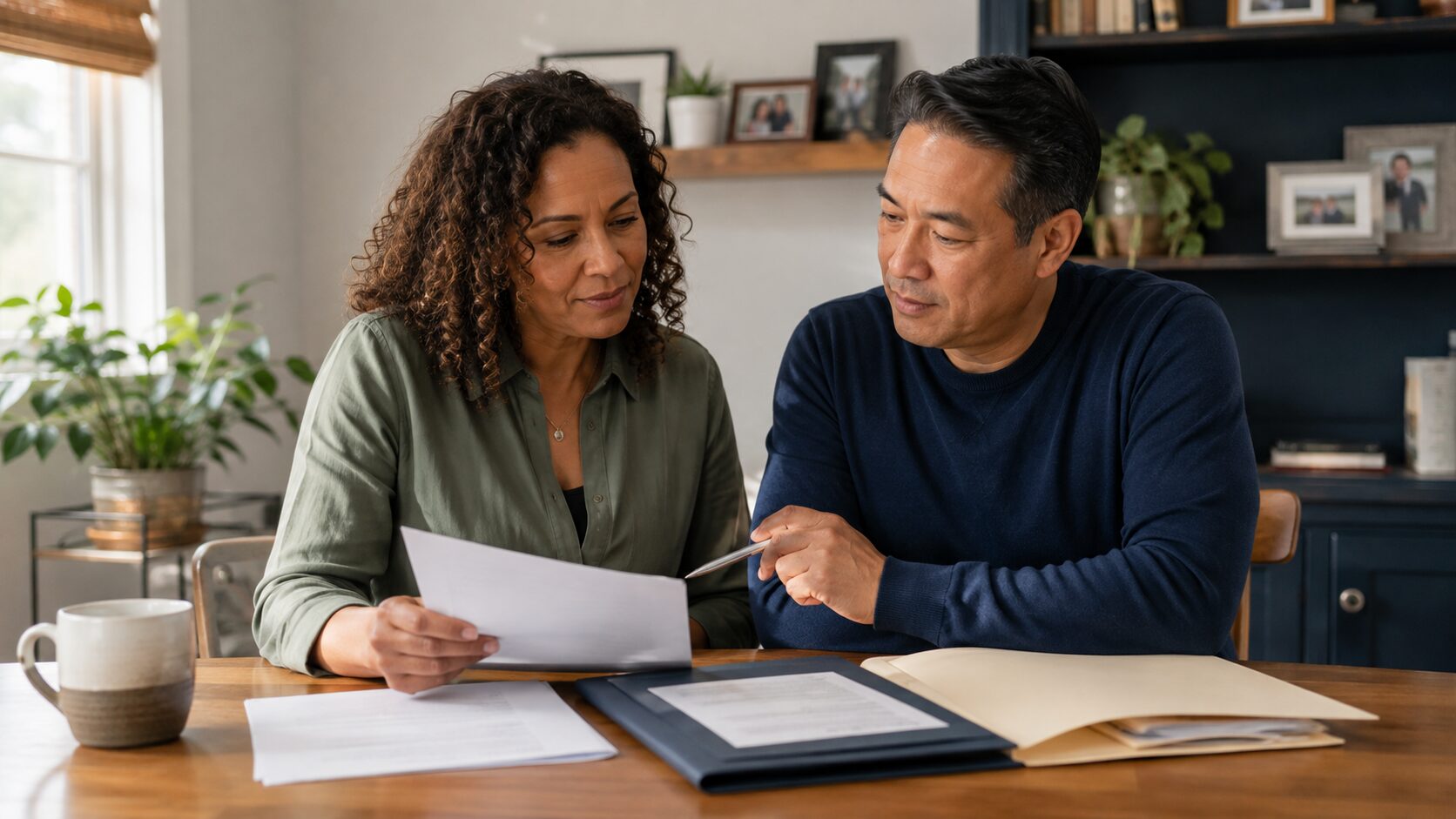 A parent reviewing family planning and legal documents with a trusted adult